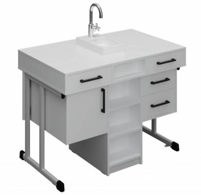 Стіл демонстр. для предмет.кабінет., 1200х750х900мм, з мийкою, стільниця – з хім.стійким HPL, посилена вертикал.поскоовал.труба, АНШАР ГРУП (100307 HPL)